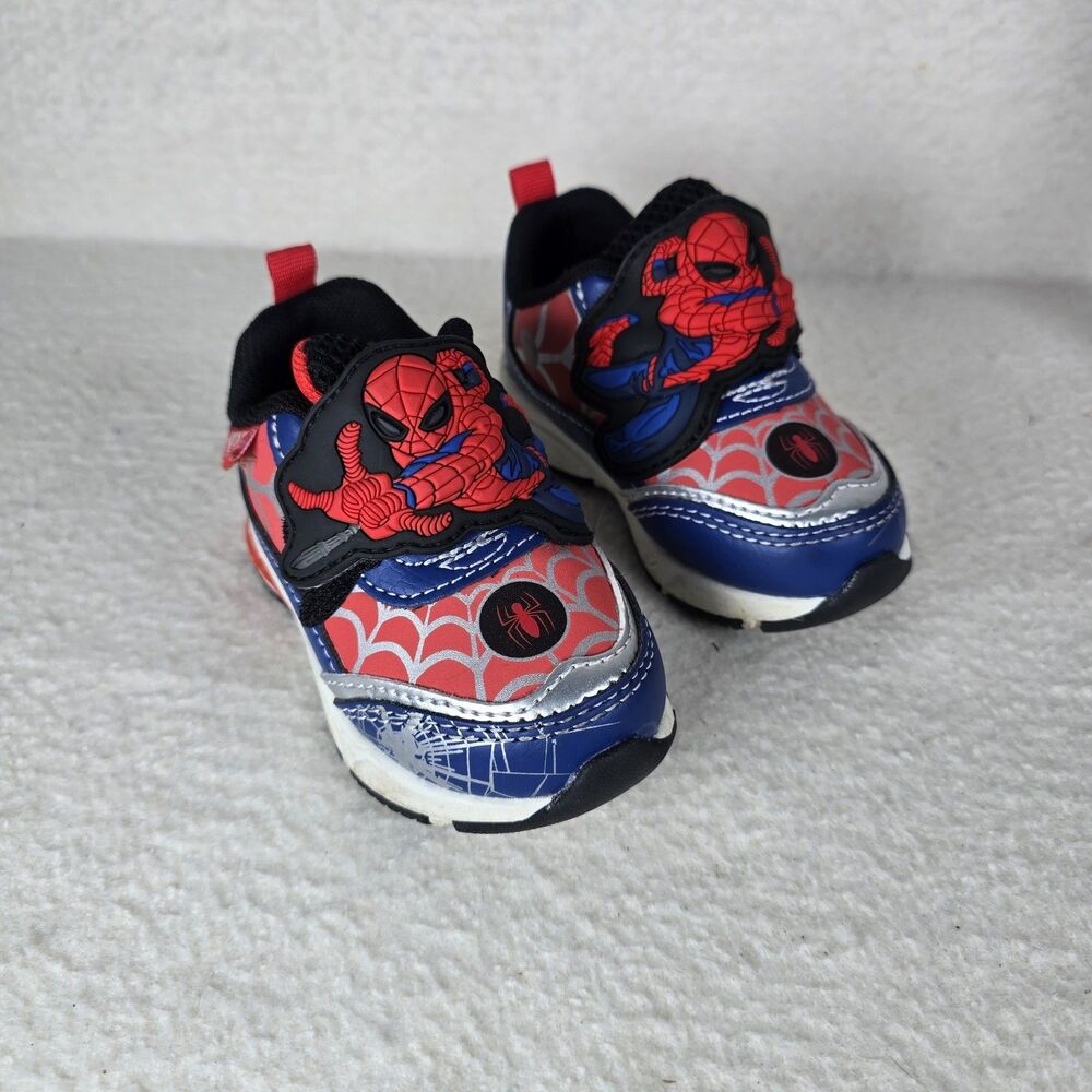 Marvel Spider-Man Boys' Hook & Loop Sneakers Red Blue Black Web Size 5 Light Up